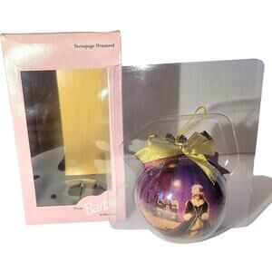 1996 Barbie Decoupage Ornament with Bow Christmas Decoration 3.5"